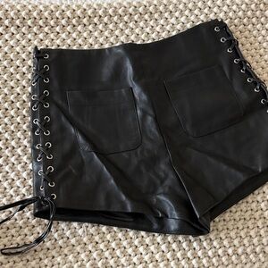 12th Tribe Black Faux Leather Shorts